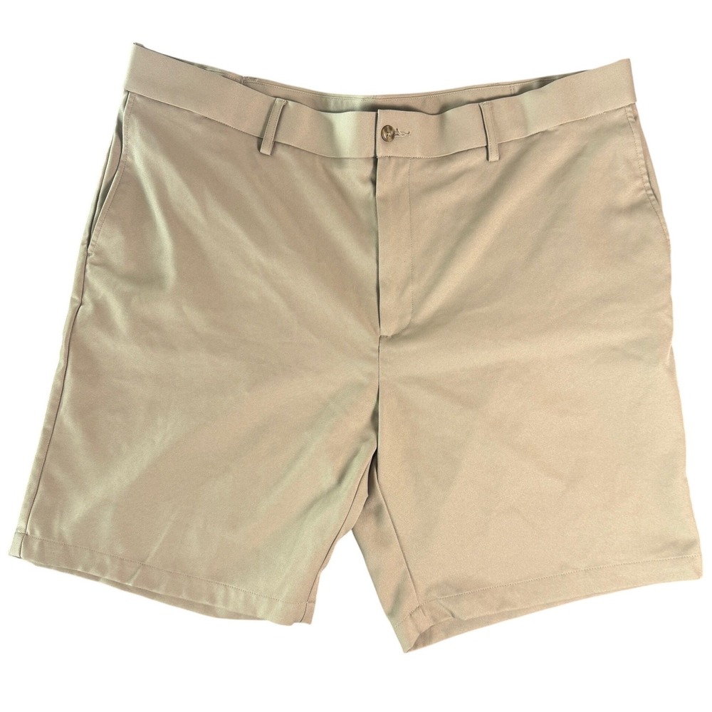 PGA Tour Mens Golf Shorts Khaki Tan Flat Front Performance Polyester Size 42